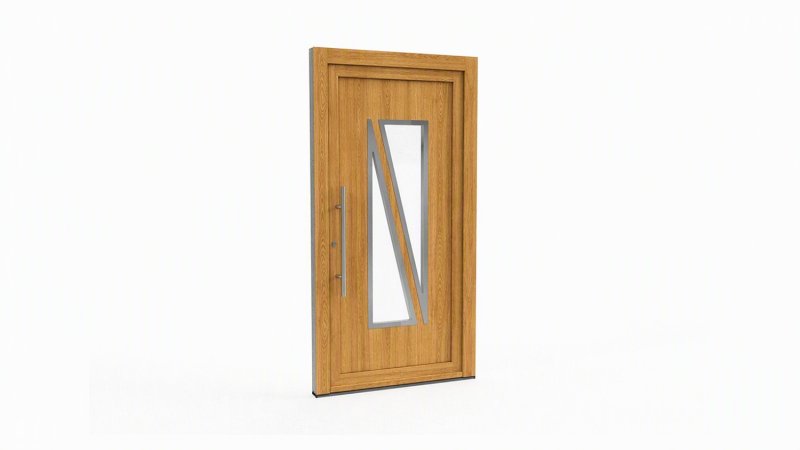 Porte d'entrée bois modèle 035 sur mesure — dessin du modèle, chêne verni