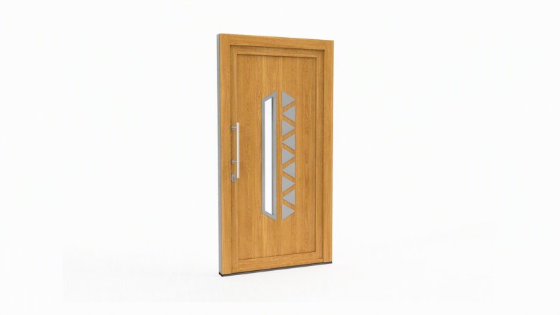 Porte d'entrée bois modèle 038 sur mesure — dessin du modèle, chêne verni