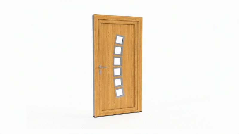 Porte d'entrée bois modèle 041 sur mesure — dessin du modèle, chêne verni