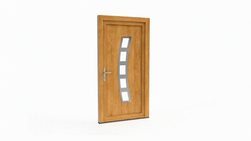 Porte d'entrée bois modèle 042 sur mesure — dessin du modèle, chêne verni