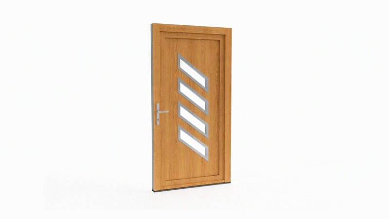 Porte d'entrée bois modèle 043 sur mesure — dessin du modèle, chêne verni