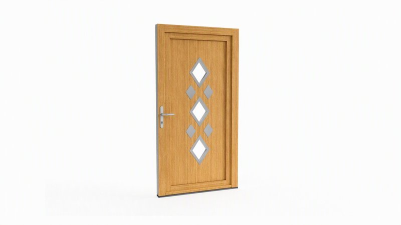 Porte d'entrée bois modèle 044 sur mesure — dessin du modèle, chêne verni