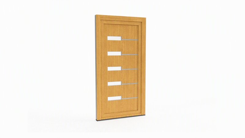 Porte d'entrée bois modèle 045 sur mesure — dessin du modèle, chêne verni