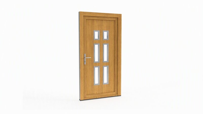 Porte d'entrée bois modèle 046 sur mesure — dessin du modèle, chêne verni