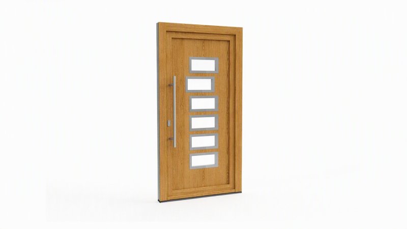 Porte d'entrée bois modèle 049 sur mesure — dessin du modèle, chêne verni