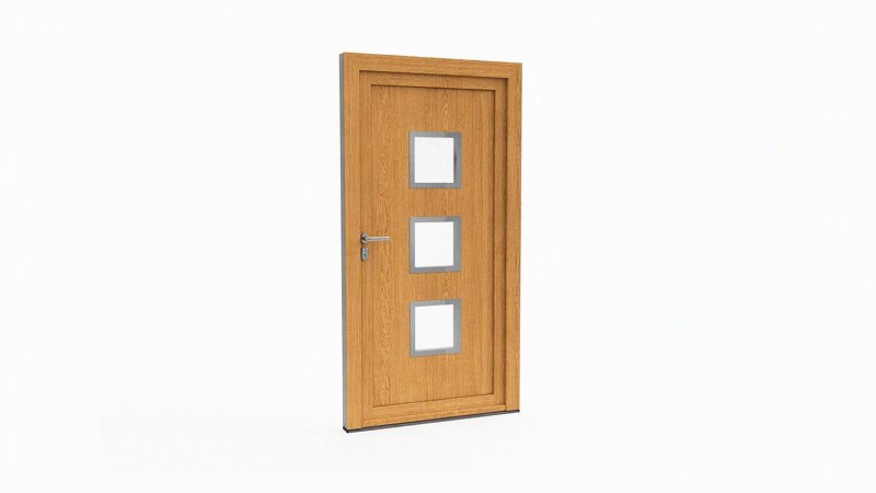 Porte d'entrée bois modèle 051 sur mesure — dessin du modèle, chêne verni