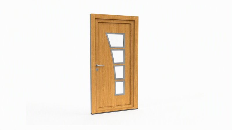 Porte d'entrée bois modèle 052 sur mesure — dessin du modèle, chêne verni
