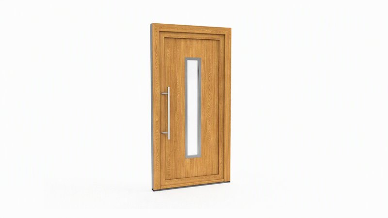 Porte d'entrée bois modèle 054 sur mesure — dessin du modèle, chêne verni