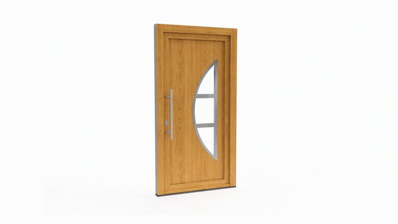 Porte d'entrée bois modèle 056 sur mesure — dessin du modèle, chêne verni
