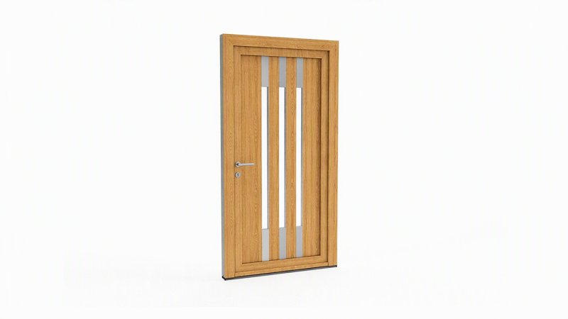Porte d'entrée bois modèle 067 sur mesure — dessin du modèle, chêne verni