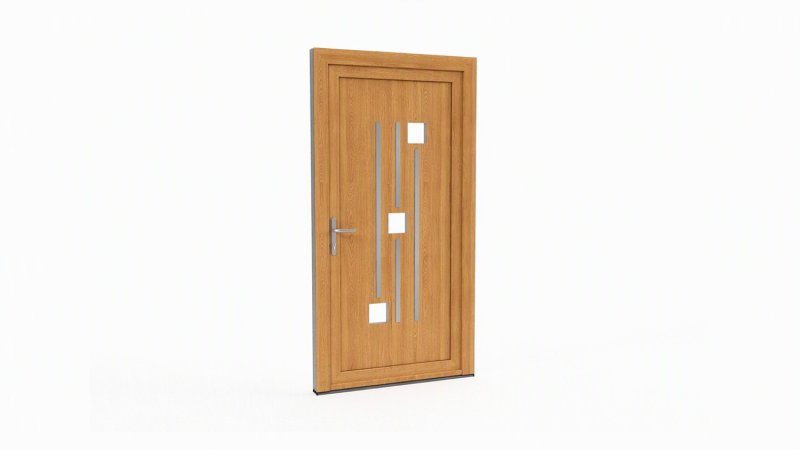 Porte d'entrée bois modèle 070 sur mesure — dessin du modèle, chêne verni