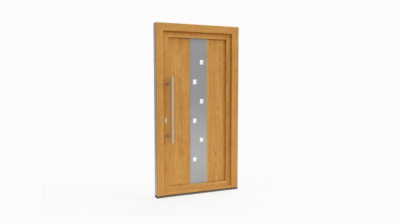 Porte d'entrée bois modèle 071 sur mesure — dessin du modèle, chêne verni