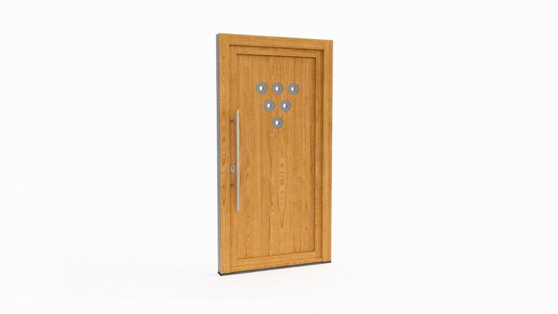 Porte d'entrée bois modèle 076 sur mesure — dessin du modèle, chêne verni