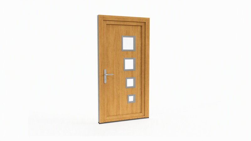Porte d'entrée bois modèle 077 sur mesure — dessin du modèle, chêne verni