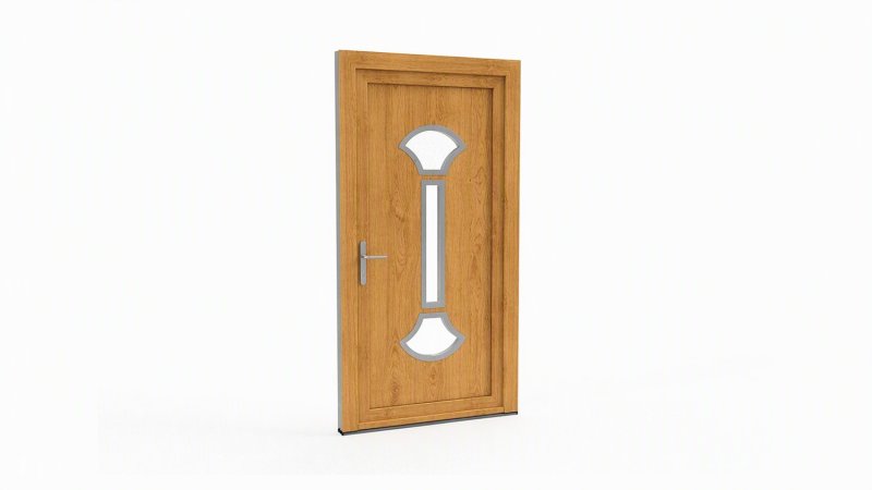 Porte d'entrée bois modèle 081 sur mesure — dessin du modèle, chêne verni