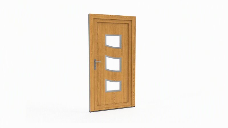 Porte d'entrée bois modèle 084 sur mesure — dessin du modèle, chêne verni