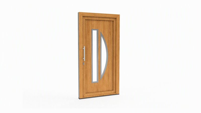 Porte d'entrée bois modèle 086 sur mesure — dessin du modèle, chêne verni