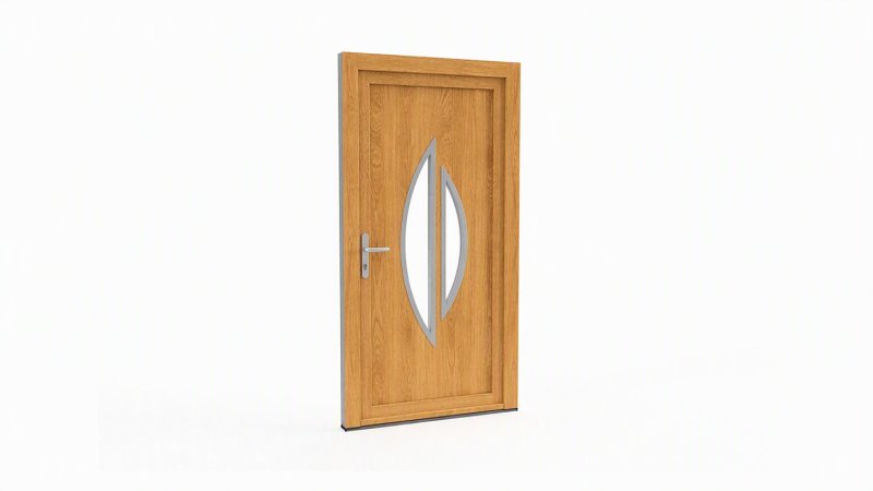 Porte d'entrée bois modèle 087 sur mesure — dessin du modèle, chêne verni