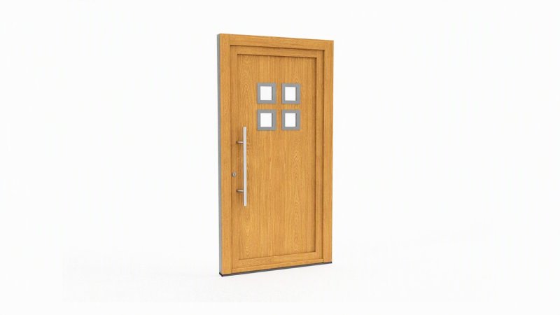 Porte d'entrée bois modèle 090 sur mesure — dessin du modèle, chêne verni