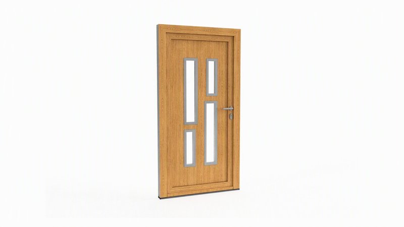 Porte d'entrée bois modèle 091 sur mesure — dessin du modèle, chêne verni