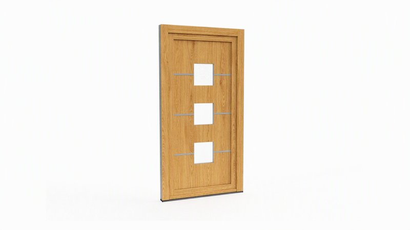 Porte d'entrée bois modèle 096 sur mesure — dessin du modèle, chêne verni