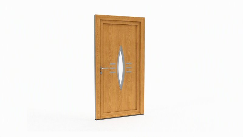 Porte d'entrée bois modèle 097 sur mesure — dessin du modèle, chêne verni