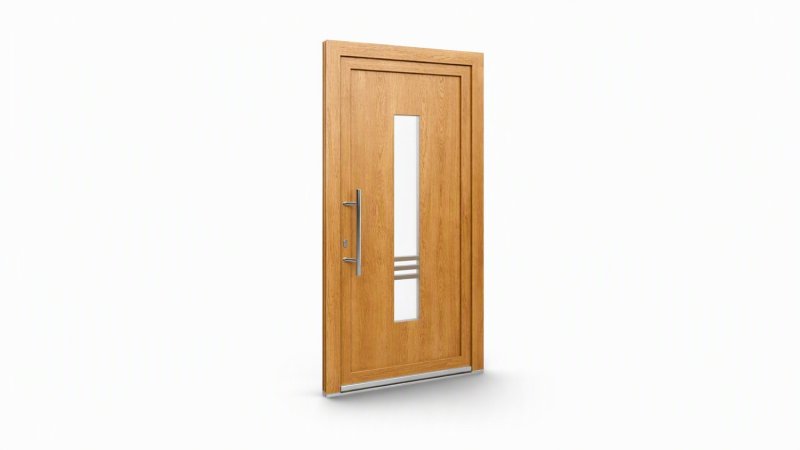 Porte d'entrée bois modèle 117 sur mesure — dessin du modèle, chêne verni