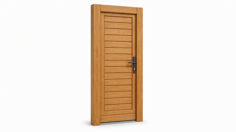Porte d'entrée bois modèle M01 sur mesure — dessin du modèle, chêne verni