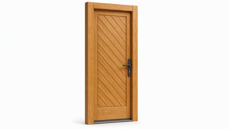 Porte d'entrée bois modèle M04 sur mesure — dessin du modèle, chêne verni