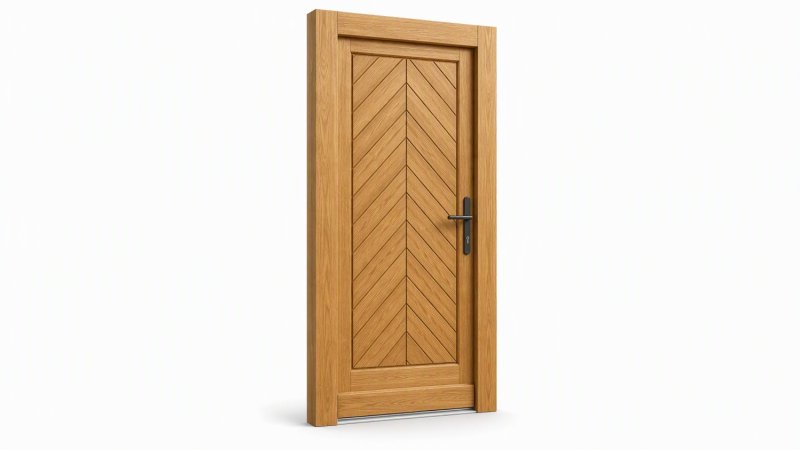 Porte d'entrée bois modèle M07 sur mesure — dessin du modèle, chêne verni