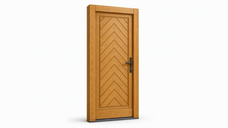 Porte d'entrée bois modèle M08 sur mesure — dessin du modèle, chêne verni
