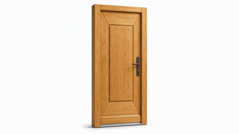 Porte d'entrée bois modèle M09 sur mesure — dessin du modèle, chêne verni