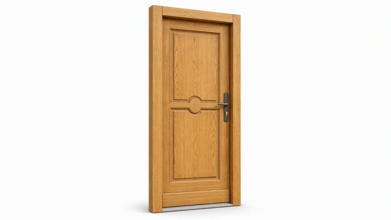 Porte d'entrée bois modèle M13 sur mesure — dessin du modèle, chêne verni