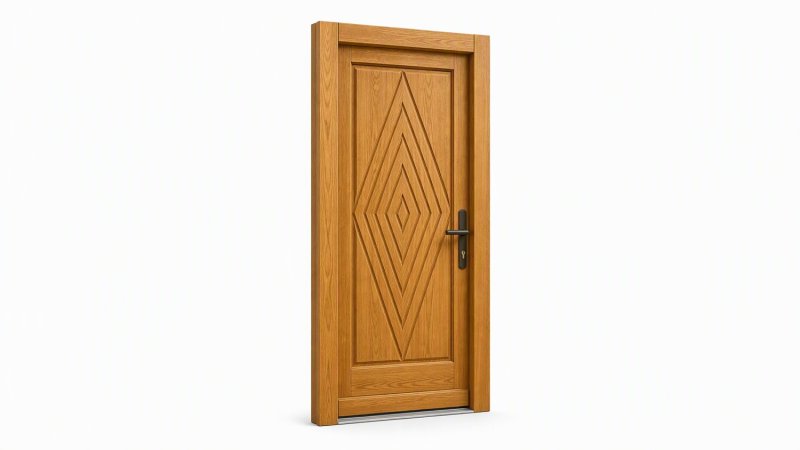 Porte d'entrée bois modèle M19 sur mesure — dessin du modèle, chêne verni