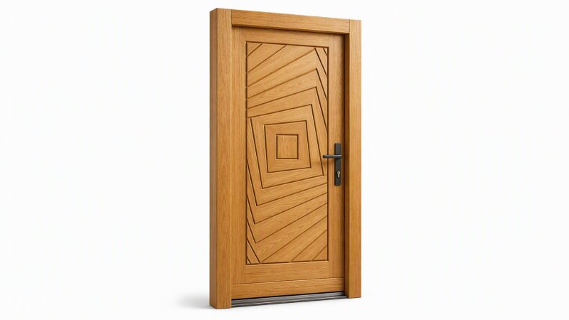 Porte d'entrée bois modèle M20 sur mesure — dessin du modèle, chêne verni