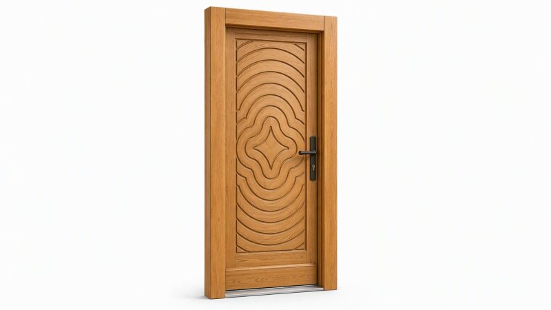 Porte d'entrée bois modèle M22 sur mesure — dessin du modèle, chêne verni