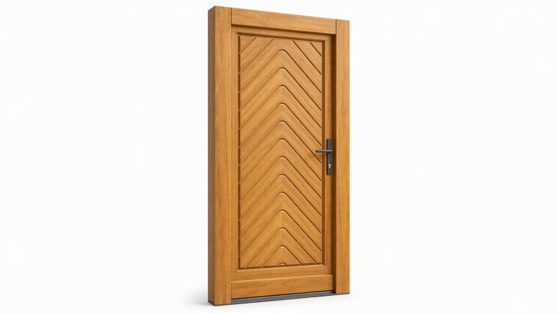 Porte d'entrée bois modèle M23 sur mesure — dessin du modèle, chêne verni