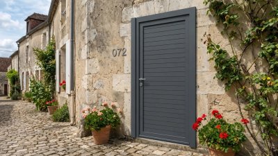 Porte d'entrée PVC modèle 072 sur mesure — photo d'ambiance, PVC gris anthracite
