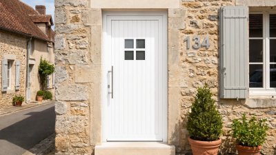 Porte d'entrée PVC modèle 134 sur mesure — photo d'ambiance, PVC blanc