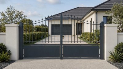 Le même portail acier sur mesure devant une autre maison, en gris anthracite (RAL 7016)