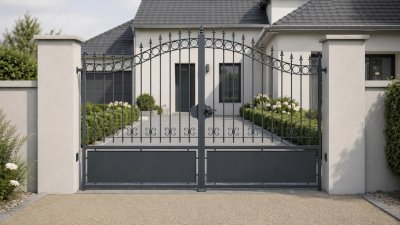 Le même portail acier sur mesure devant une autre maison, en gris anthracite (RAL 7016)