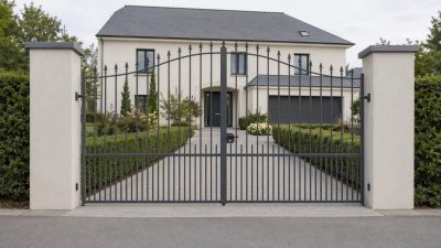Le même portail acier sur mesure devant une autre maison, en gris anthracite (RAL 7016)