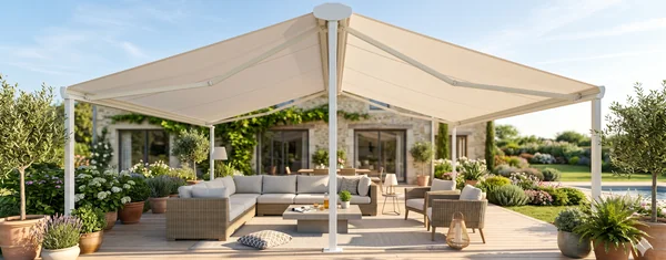 Store de jardin double pente : l'ombrage XL pour terrasse autonome
